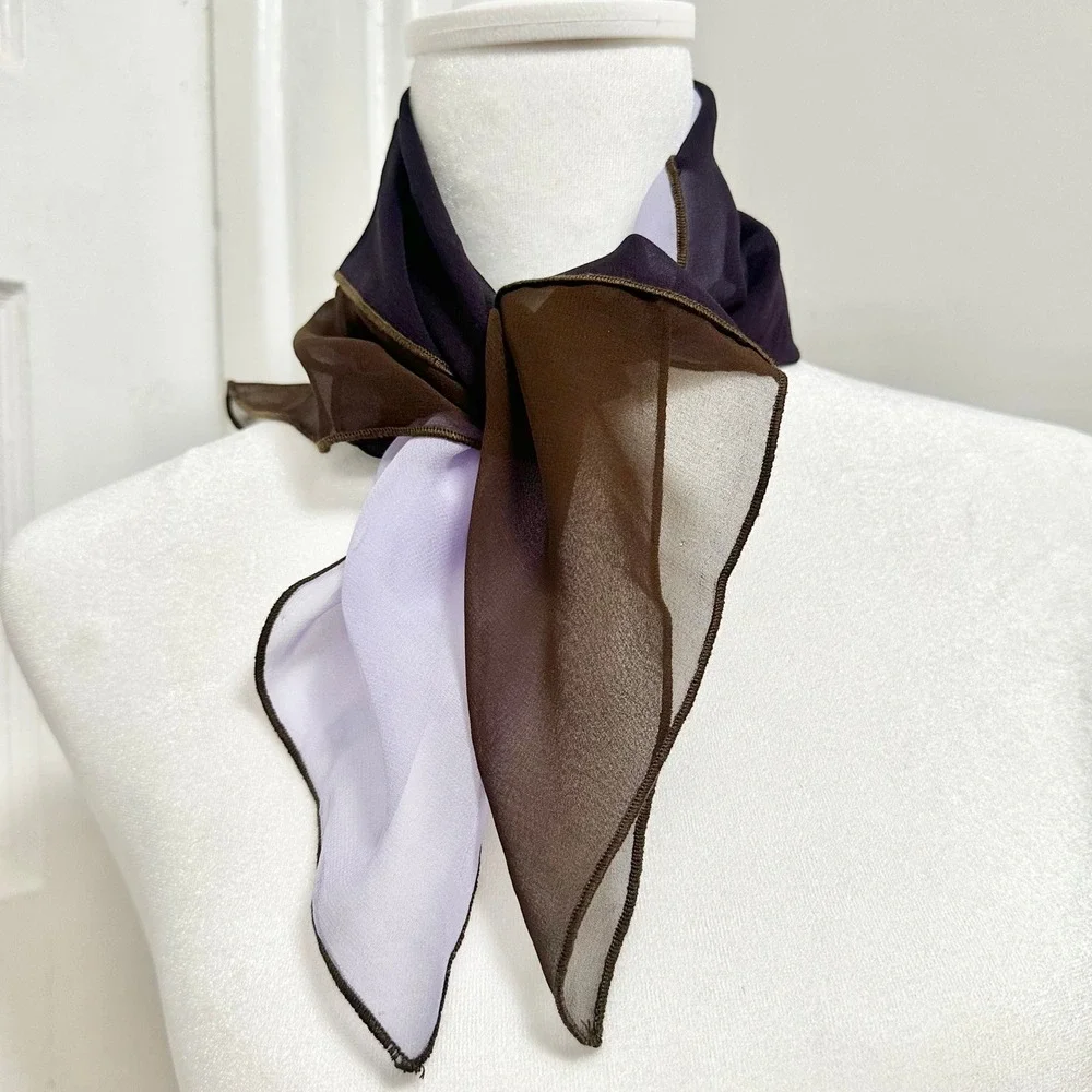 100% Silk Square Scarf 21 x 21  Lavender Brown Plum  Made in USA Vintage